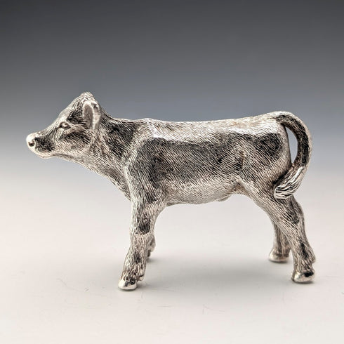 英國純銀微型小牛雕像,140 克,JB Plating Co.